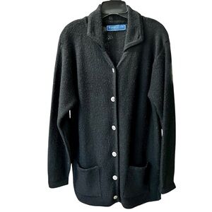 Karen Scott Pure Wool Shacket Button Up Cardigan Sweater Sz Medium Black